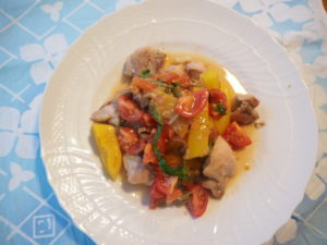 鶏肉に薬味トマトポン酢あえ